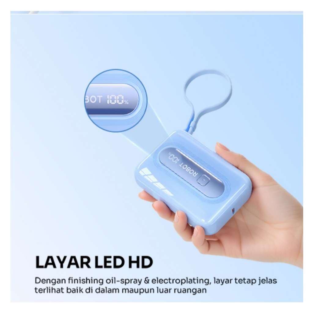 [ ROBOT RT 045 ]- POWER BANK 10000 MAH ROBOT Rp-102L Powerbank Mini Real Capacity 10000mah Port Lightning & Type-C  Smart Power bank Built-in Cable 22.5W -  Garansi Resmi 1 Tahun