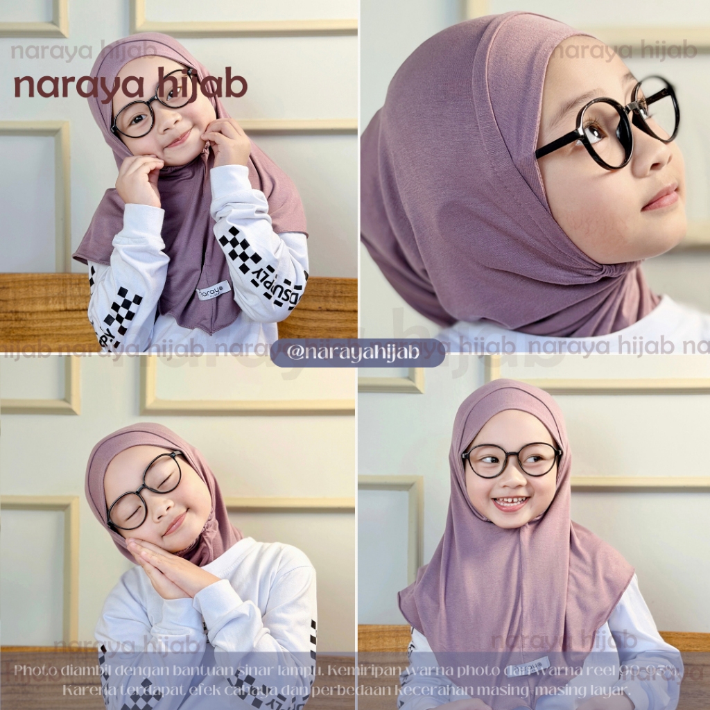 Naraya - Hijab Anak Malika Dagu Karet Rayon Cooltect | Kerudung Anak Instan bahan Rayon Super Premium Lembut Flowly
