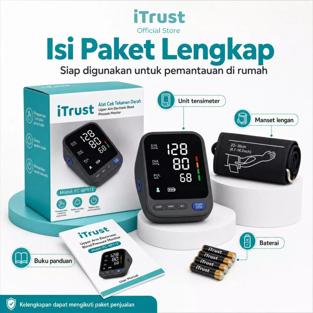 iTrust FC-BP113 tensimeter digital lengan atas dengan layar LCD besar dan indikator 3 warna WHO