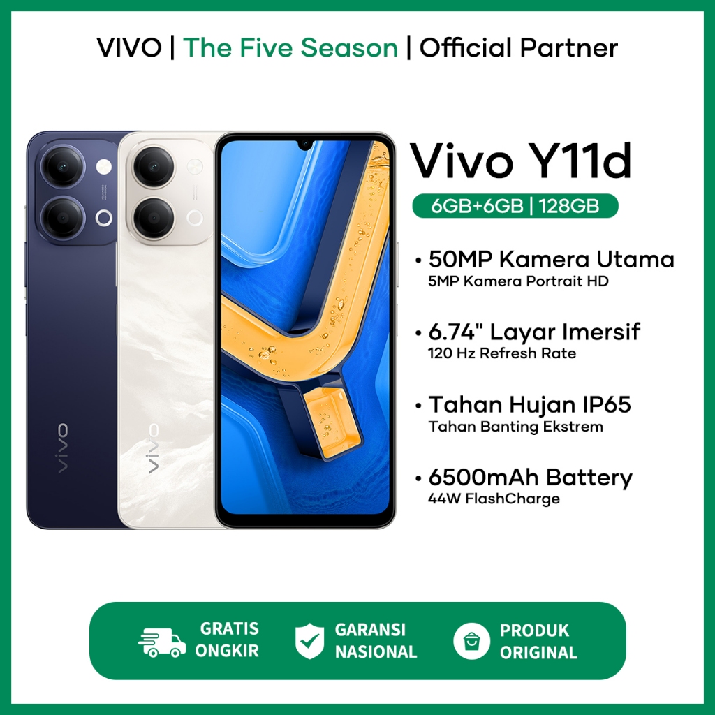 Hp Vivo Y11d 4/128GB 6/128GB 6500mAh 44W FlashCharge Unisoc T7225 Garansi Resmi Vivo Indonesia