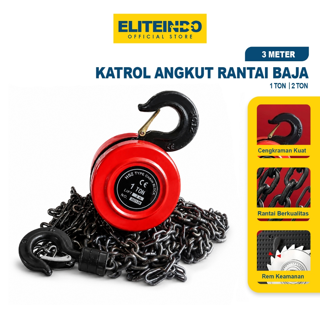 Jual ELITE Katrol Chain Block 1 & 2 TON Rantai Baja 3M Takel Alat ...