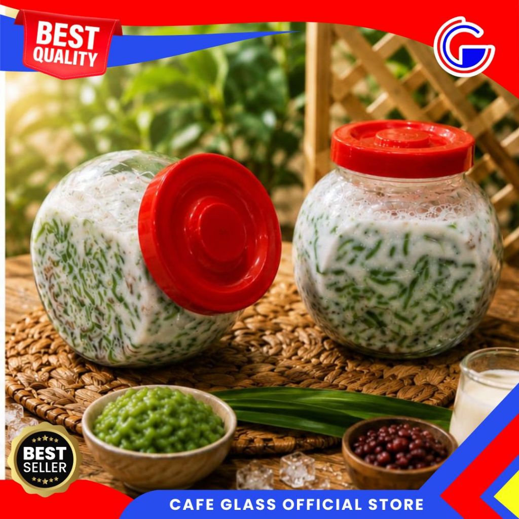 Toples Cendol Miring 2 Liter - Toples Motif Dunia Es Campur - Toples Asinan Manisan Kedaung