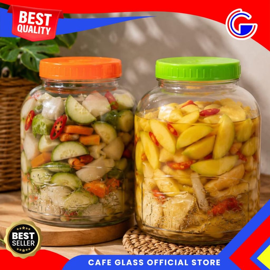 Toples Asinan Kaca 2 Liter/3 Liter - Toples Kaca Besar Kedaung - Toples Cendol - Toples Es Campur