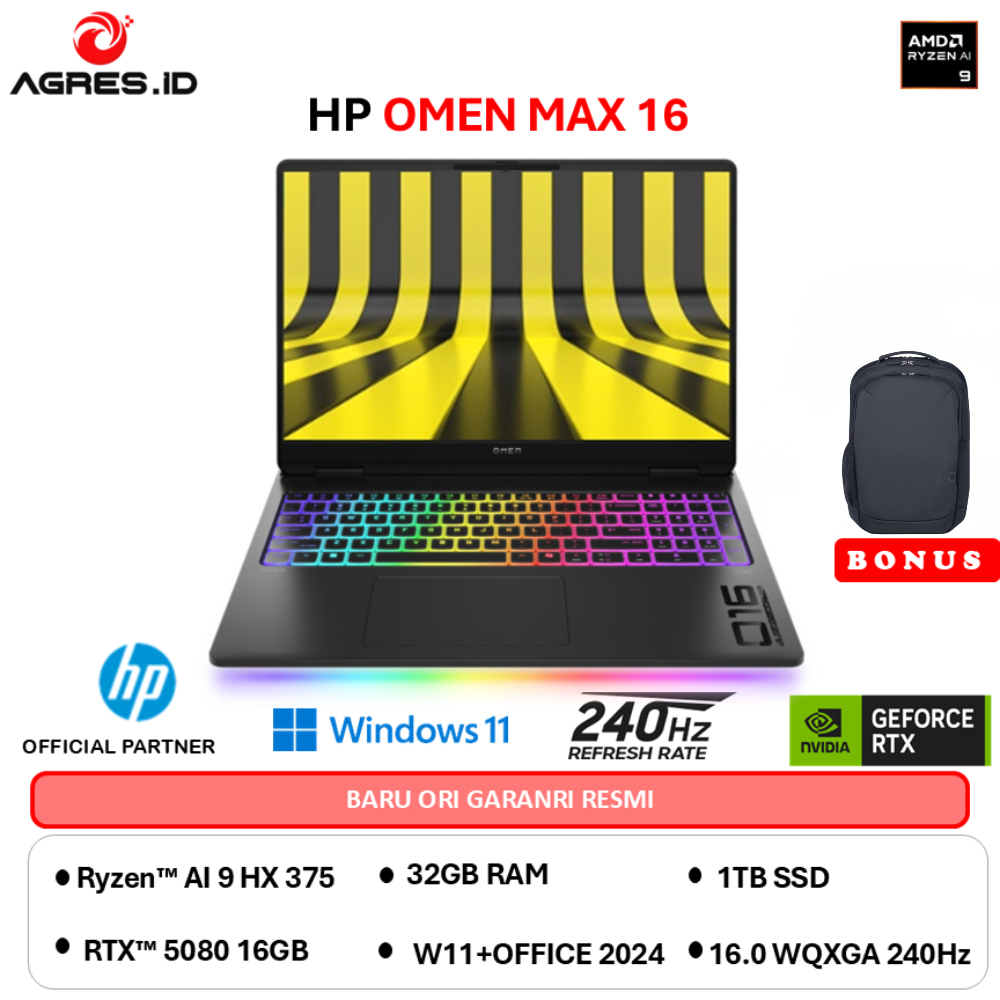 HP OMEN MAX 16 RYZEN AI 9 HX 375 RTX5080 16GB 32GB 1TB W11+OHS+M365B 16.0 WQXGA 240HZ - AK0777AX