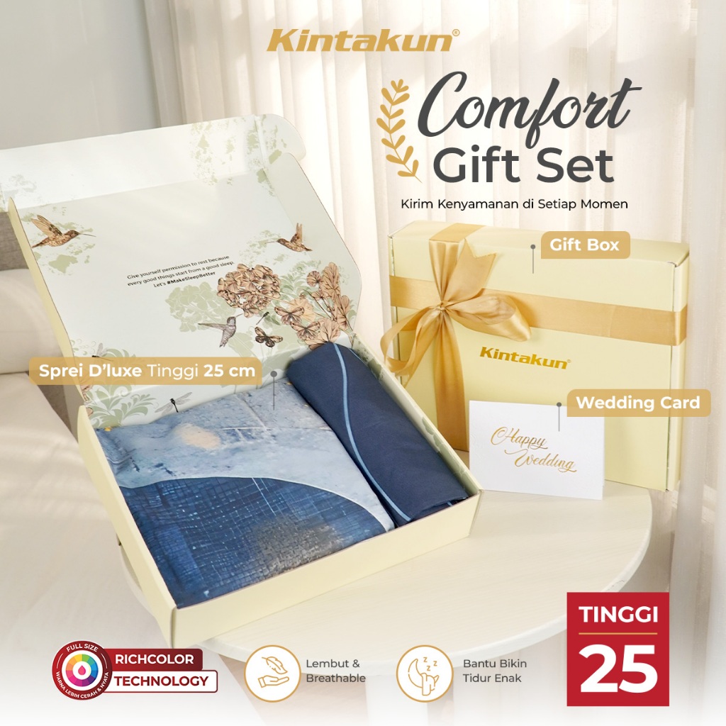 Kintakun Special Hampers Wedding Sprei NEW Motif 180 x 200 Tinggi 25cm Multivarian (Digital Printing)