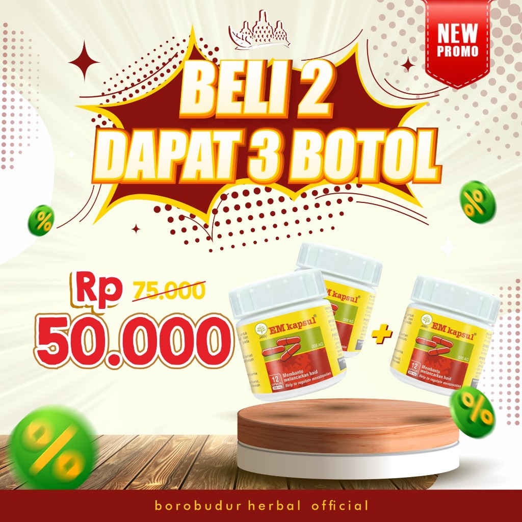 Paket Beli 2 Dapat 3 Botol - EM 12 Kapsul Botol - Membantu Melancarkan Haid