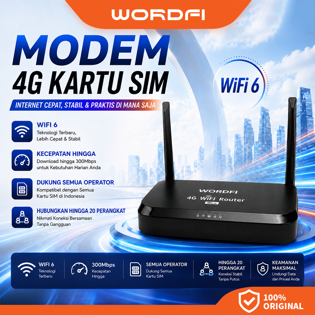 WORDFI Modem WiFi 4G LTE Super Kencang Support Semua SIM Card Internet Stabil