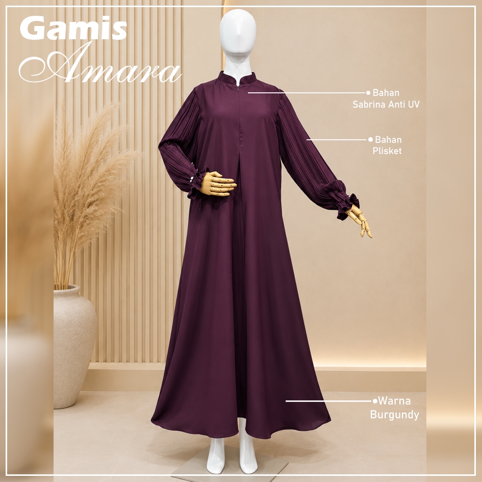 (CRS) Gamis Amara Bahan Sabrina Anti Uv Dengan Kombinasi Bahan Plisket Yang Manis di Tangan dan Kancing
