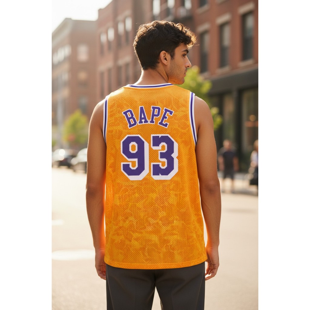 Jual JERSEY BASKET PREMIUM IMPORT BAPE x LAKERS 93 BAPE KUNING