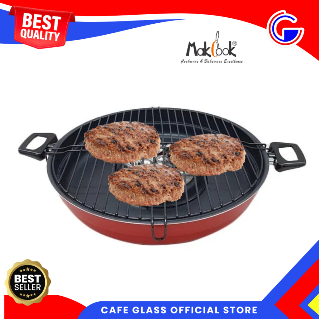 Panggangan Daging Barbeque - Grill Bakaran Ayam Sosis Diatas Kompor - Magic Roaster Pro 34cm Makcook