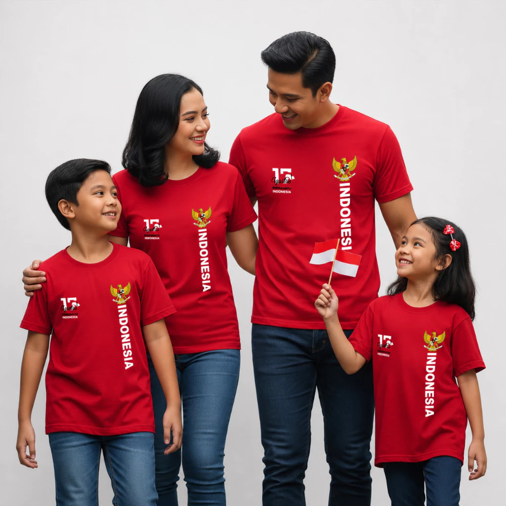 Kaos Kemerdekaan RI 17 Agustus 2026 Family Couple Merah | Kaos HUT RI Dirgahayu Indonesia | Baju Keluarga Anak Dewasa