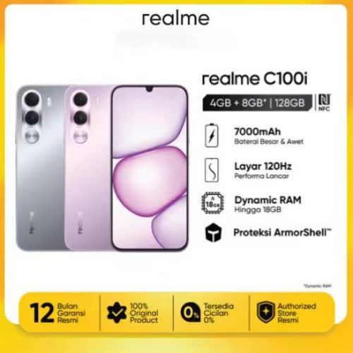 Realme C100i HP Baterai besar 7000mAh + Tahan debu & air IP64 + Layar refresh rate tinggi 120Hz + Tahan benturan standar militer