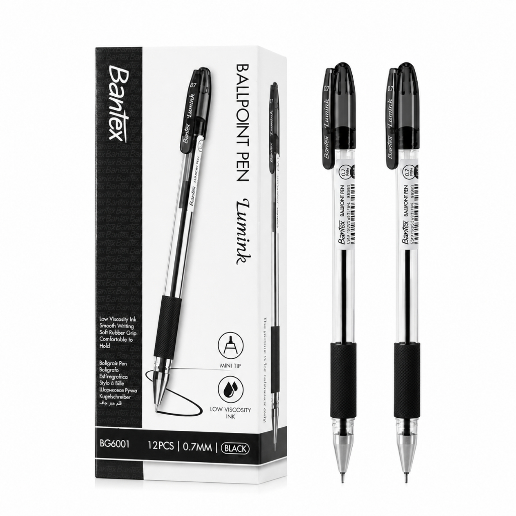 Bantex Pulpen 0.7 mm Ballpoint Ball Pen Tinta Hitam Viskositas Rendah Pegangan Karet Lembut BG6001 (7)