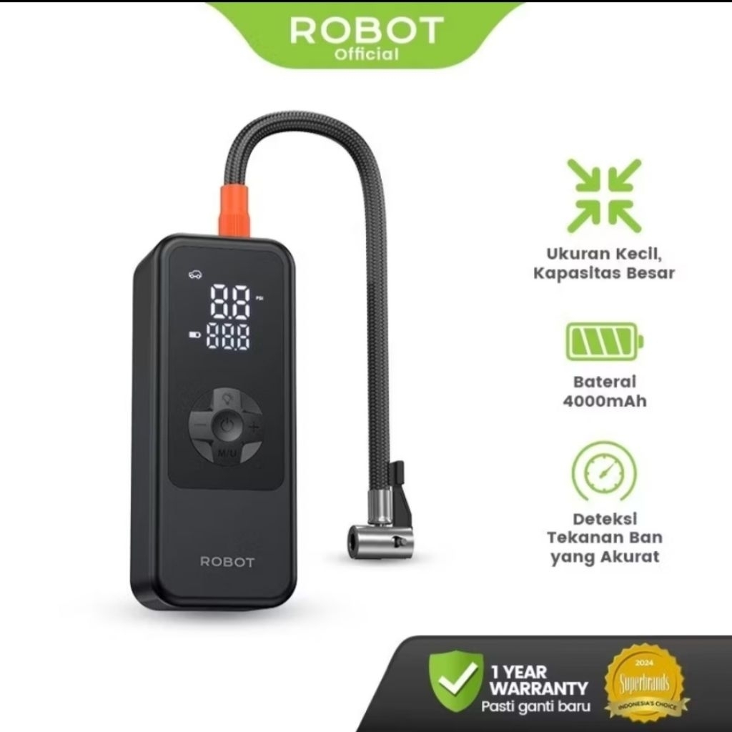 ROBOT RIP01 Inflator Pompa Ban Mobil/Truk/Motor/Bola Nirkabel Mini 4000mAh LED Display dengan Tekanan 150 PSI Pompa Ban Portabel Otomatis Deteksi Akurat RIP01 Original Robot