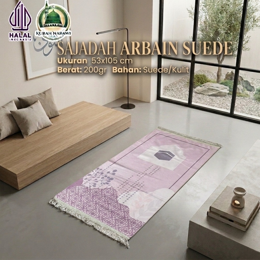 ARBAIN SUEDE 53x105 cm| Sajadah Suede Motif Aesthetic Kakbah Minimalis Warna Soft Traveling Dewasa