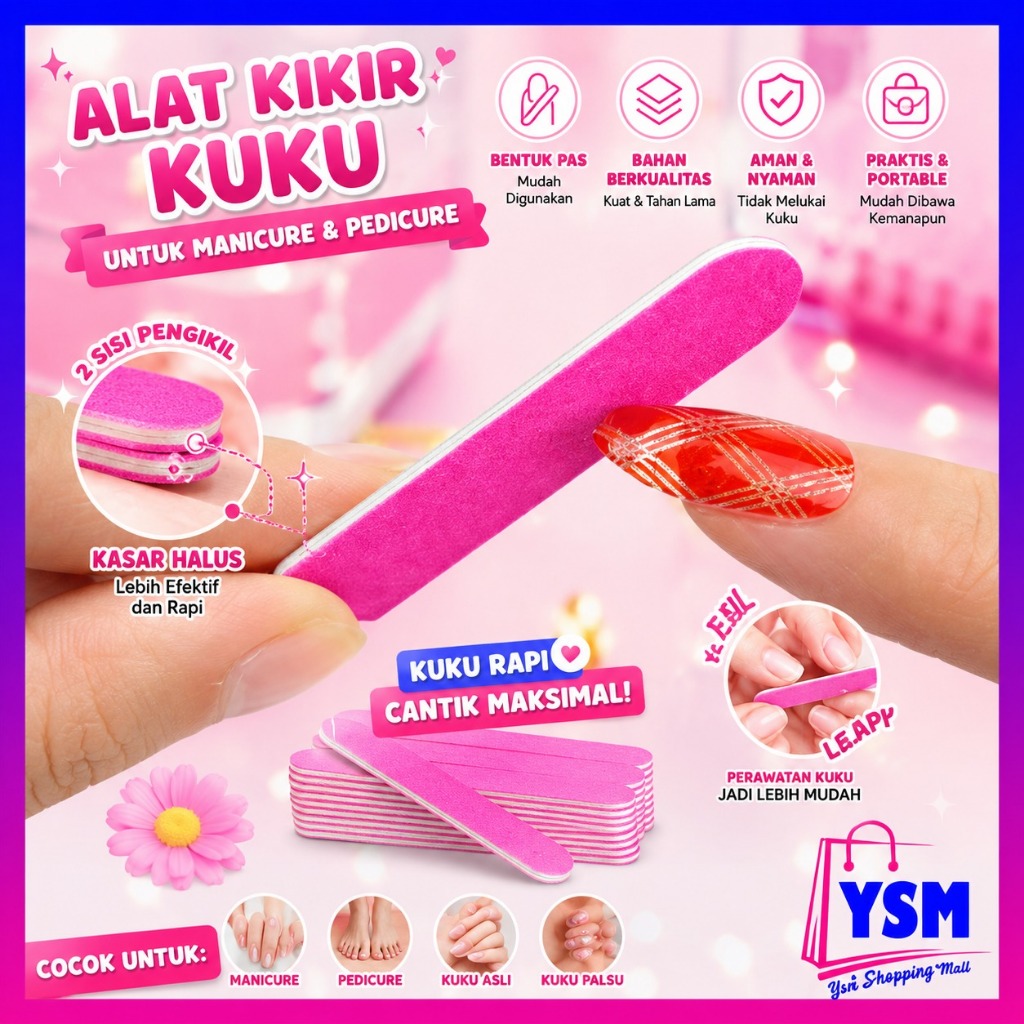YSM Alat Kikir Kuku Buffer Kuku Portable Kikir Kuku Kayu Untuk Manicure Pedicure Amplas Kuku Dua Sisi Pengkilat Kuku Nail Art Murah
