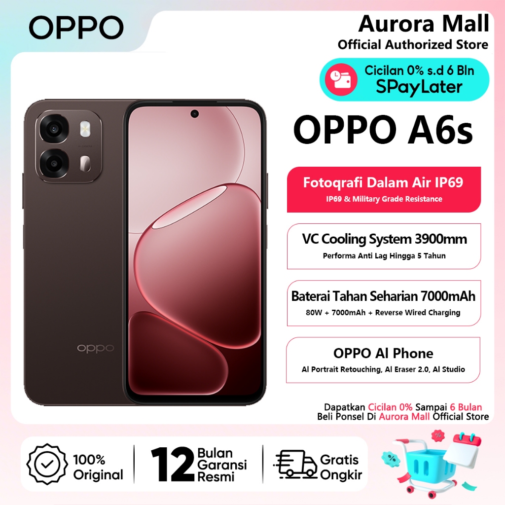 HP OPPO A6s 8/256GB 7000mAh Large Battery OPPO Terbaru 2026 Ori Handphone Garansi Resmi Bisa COD
