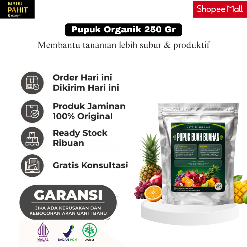 Pupuk Organik 250 Gr Sachet - Pupuk Booster Buah, Pupuk Pelebat, Pupuk Cair, Pupuk Penyubur