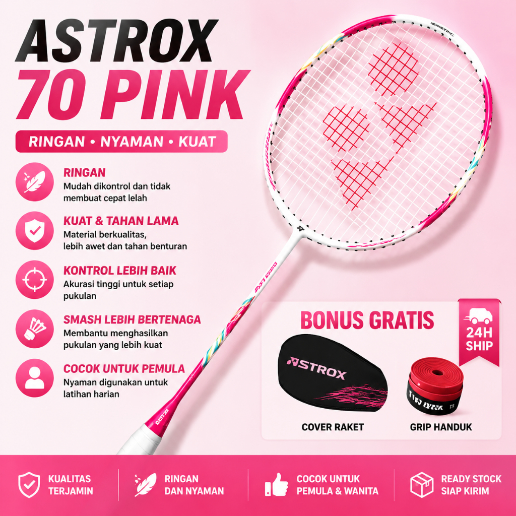Jual Raket Badminton YY ASTROX 70 Pink 4U G5 Ringan Sudah Senar Siap ...