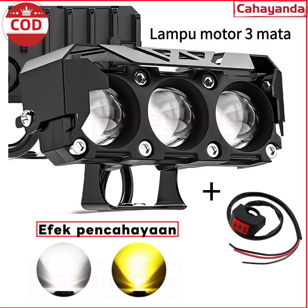 LAMPU TEMBAK 3 Mata dua warna Laser Foglamp MOTOR MOBIL- kuning putih UNIVERSAL SQL SUPER BRIGHT LED Tahan Air