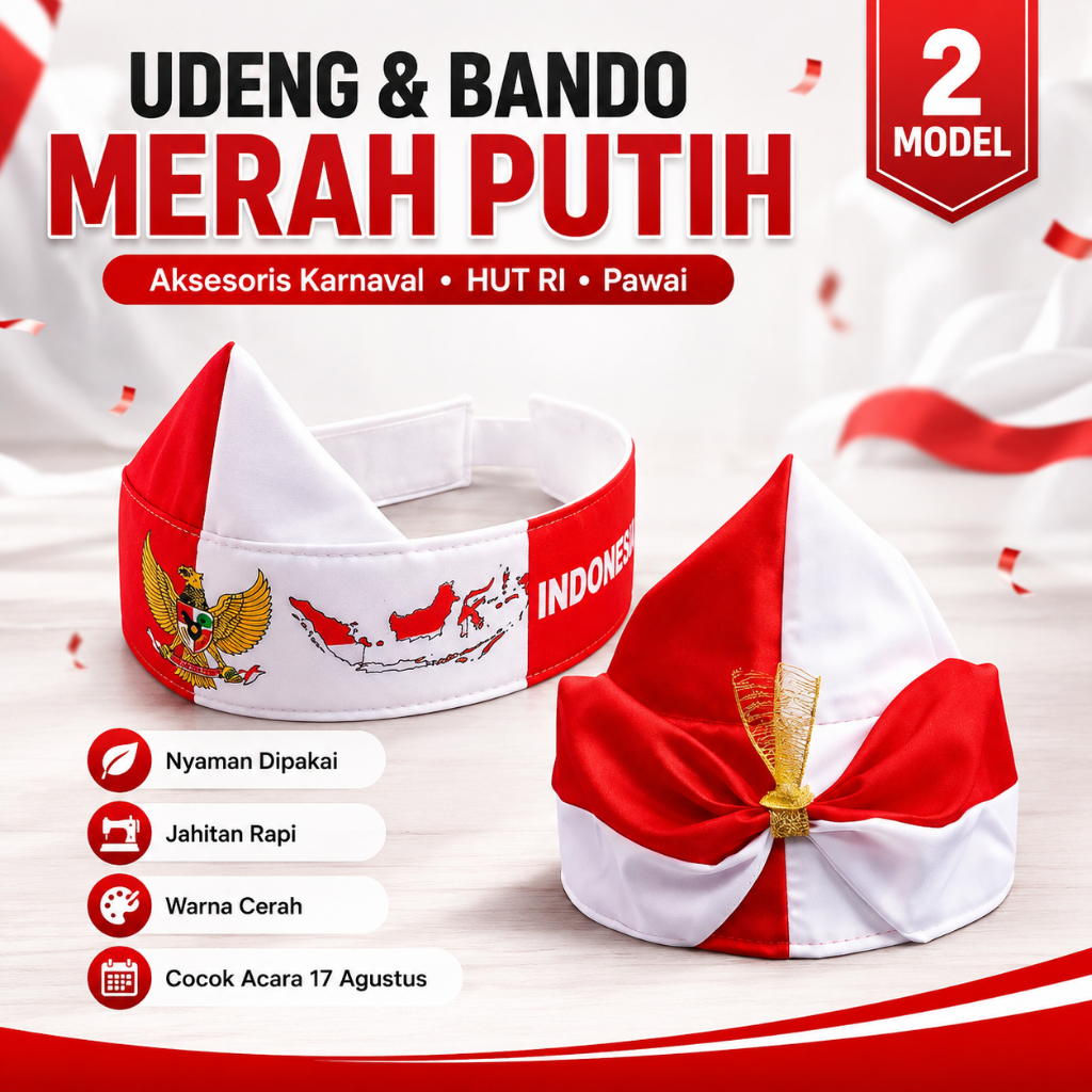 Udeng Ikat Kepala Merah Putih Indonesia Dewasa | Bando Adat Garuda Pancasila | Atribut 17 Agustus & Event Nasional
