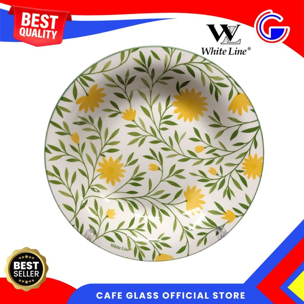 Piring Makan Keramik 9.25 Avia White Line - Piring Makan Dinner Set Motif Bunga Aesthetic - Keramik Tableware