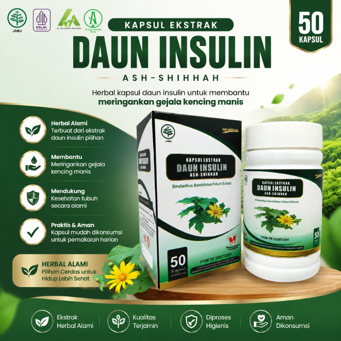 (BPOM) KAPSUL EKSTRAK DAUN INSULIN ASH SHIHHAH ORIGINAL UNTUK DIABETES/GEJALA KENCING MANIS
