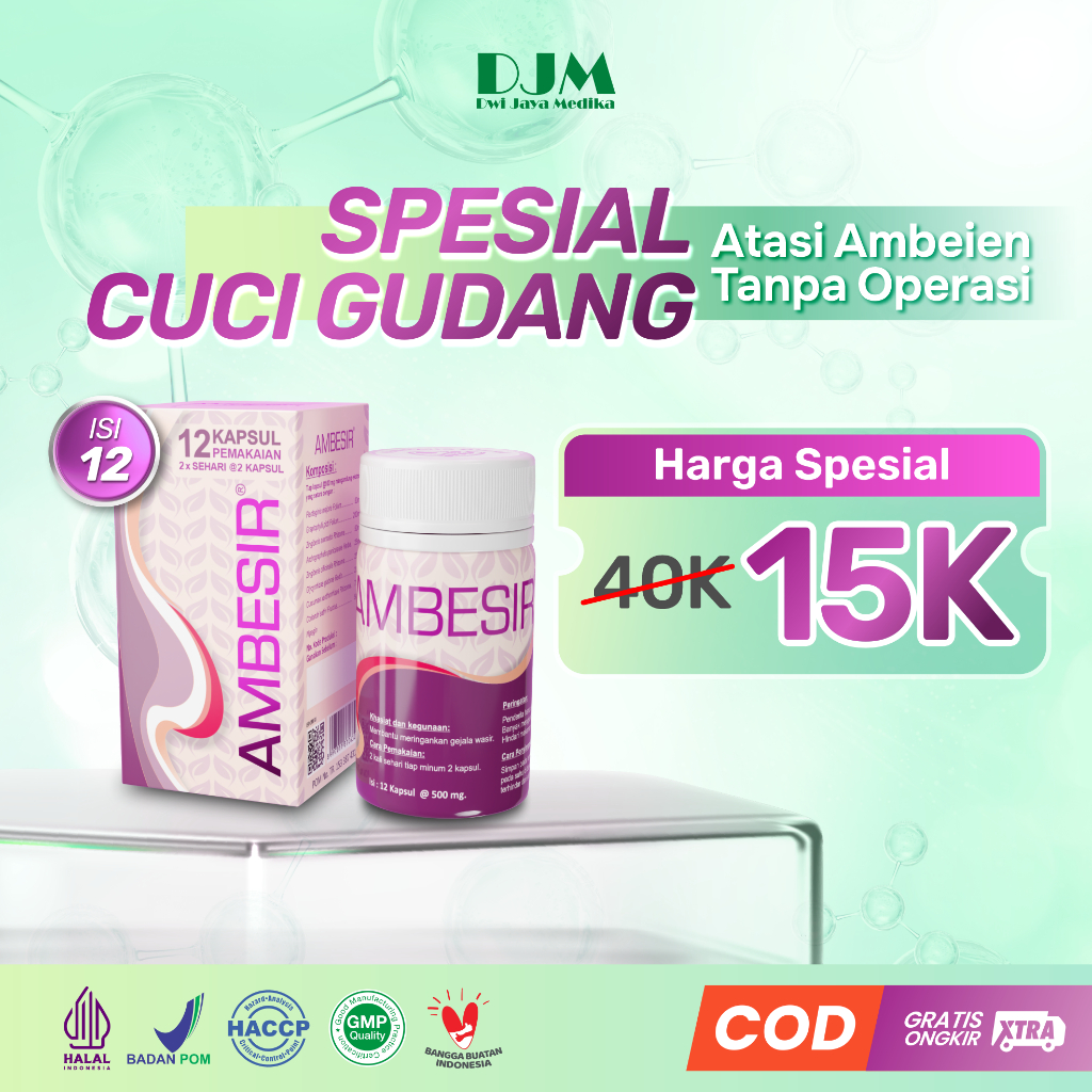 [DISKON BESAR] DAPAT 1 BOTOL AMBESIR 12 Kapsul – Obat Ambeien Ambeyen Wasir BAB Berdarah Ampuh Mengandung Daun Ungu Wungu ORI Kembang Bulan