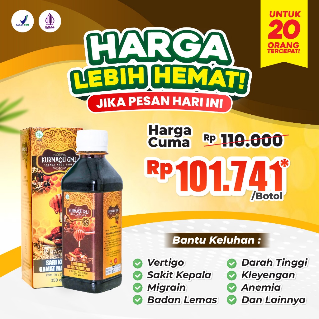 PROMO Obat Vertigo Sakit Kepala Migren Darah Tinggi badan Mudah Lemas Dan Lesu KurmaQu PALING AMPUH Namun Tergantung Kondisi Tubuh