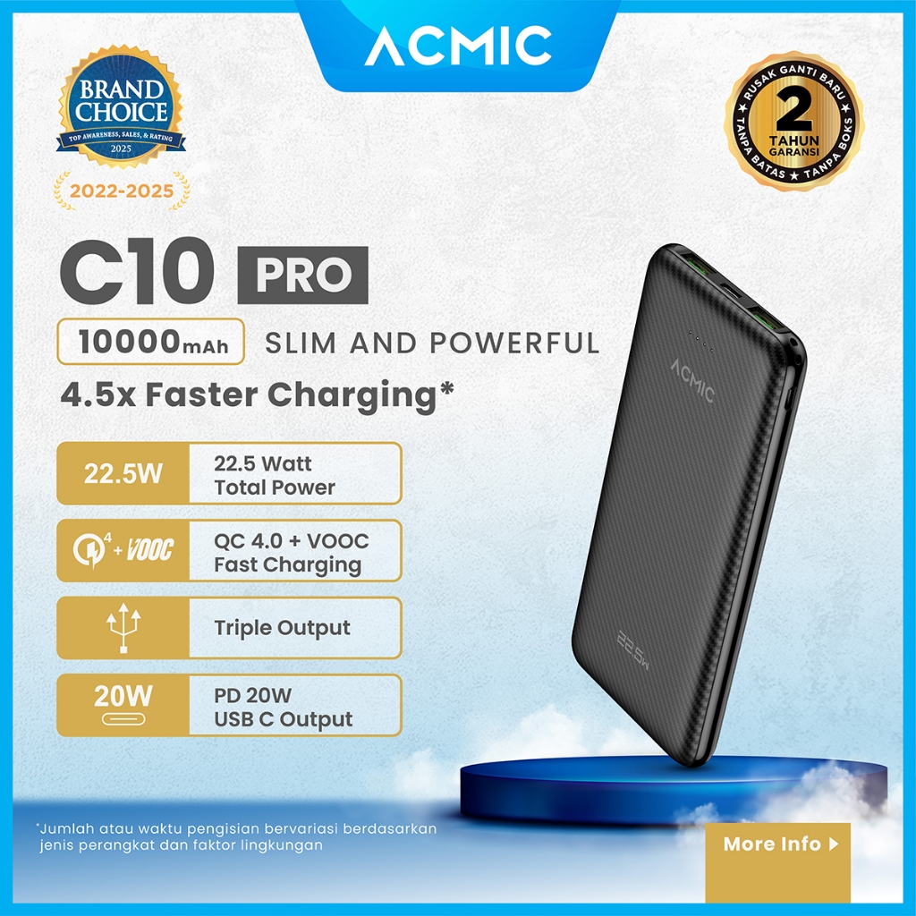 ACMIC C10PRO 10000mAh Powerbank Slim 22.5W Fast Charging Type C