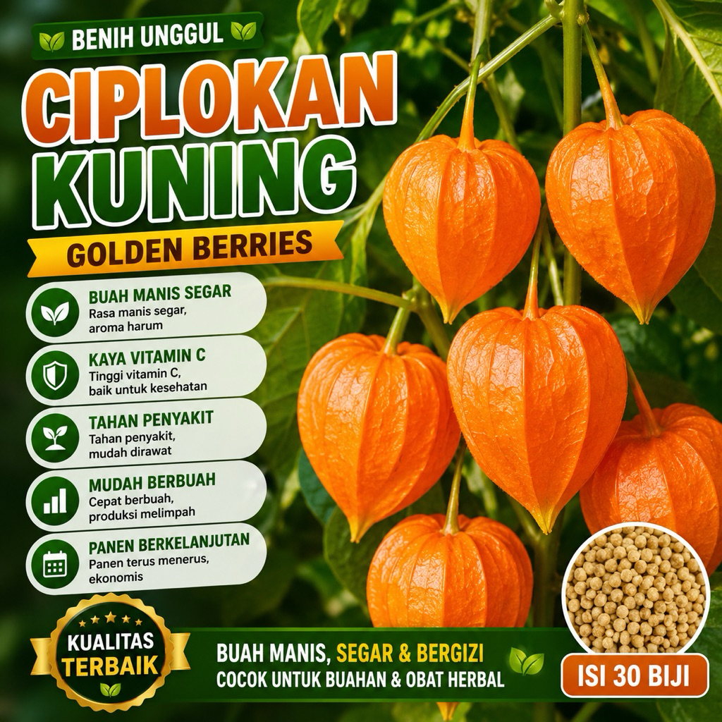 Isi paket 30 Benih Ciplukan Kuning Golden Berries Bibit Tanaman Buah Buahan Unggul Psysalis Morel Berry -RSB1990