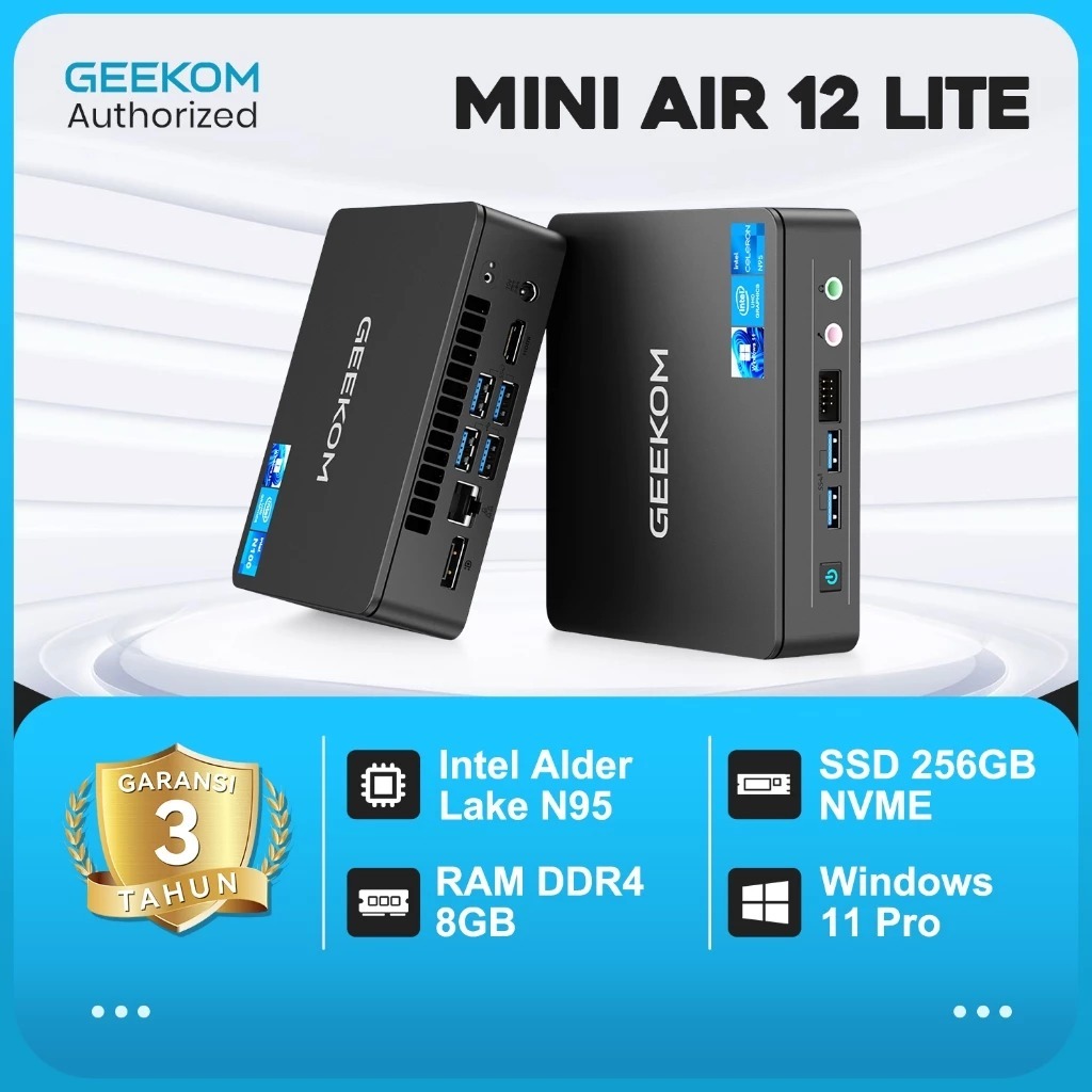 GEEKOM Air12 Lite Mini PC (3 Tahun Garansi)12th Gen Intel N95 (15W TDP) 8GB RAM 256GB SSD Windows 11