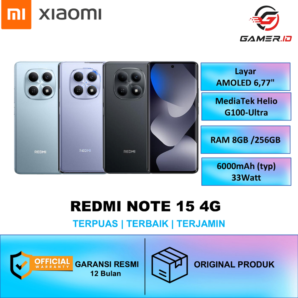 NEW REDMI NOTE 15  RAM 8GB /256GB MediaTek Helio G100-Ultra Baterai 6000 mAh 33 watt