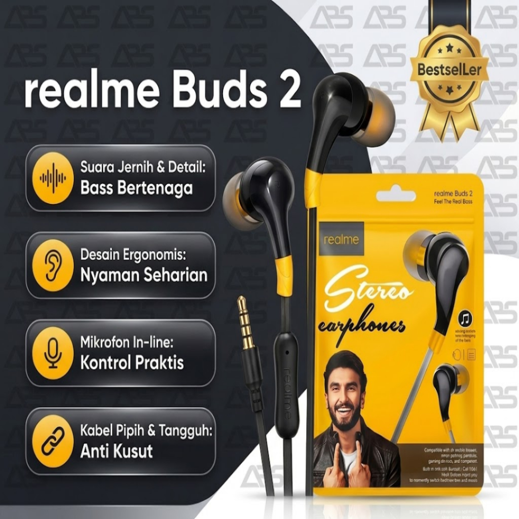 ABS - Handsfree Headset Earphone Realme Buds 2 RMA 103 Earphones Stereo HD Sound Quality Jack 3.5mm With Mic