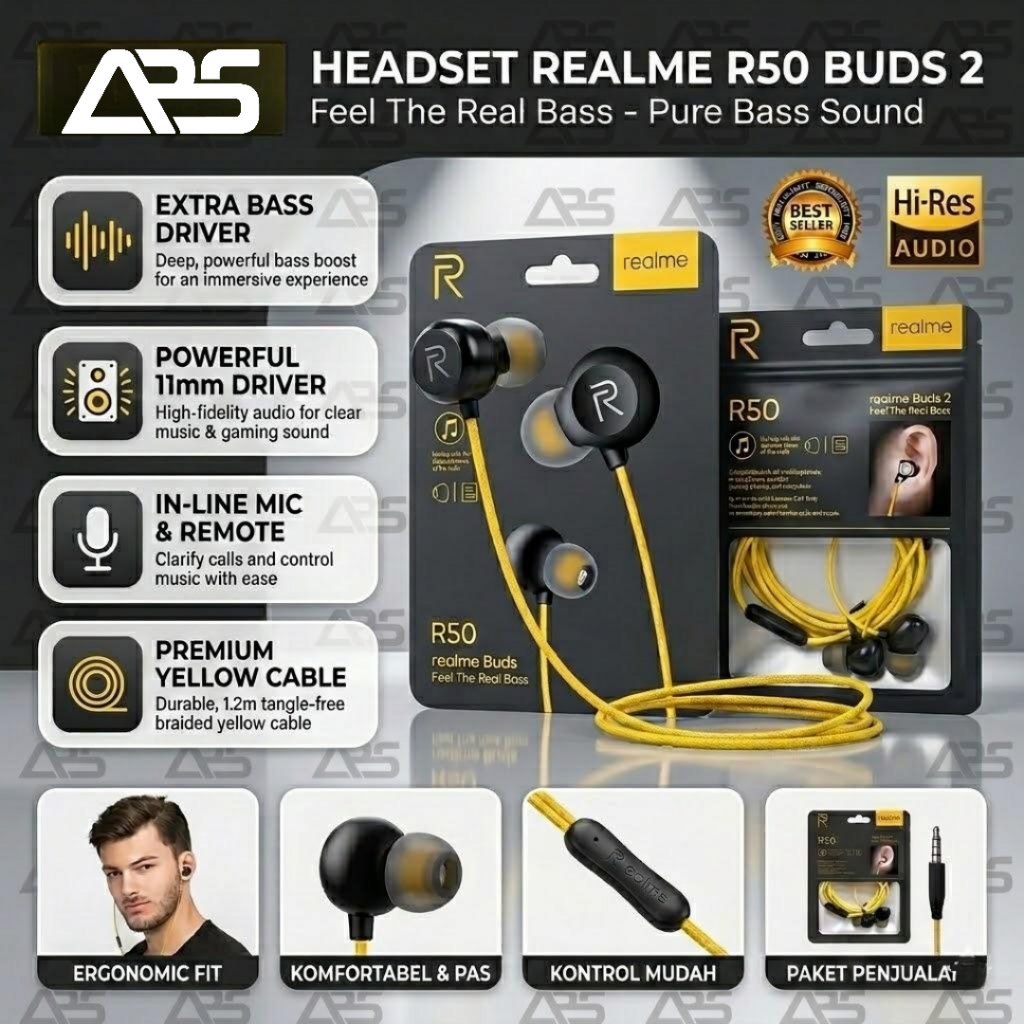 Handsfree Headset Earphone Realme Buds 2 R50 With Mic Extra Bass