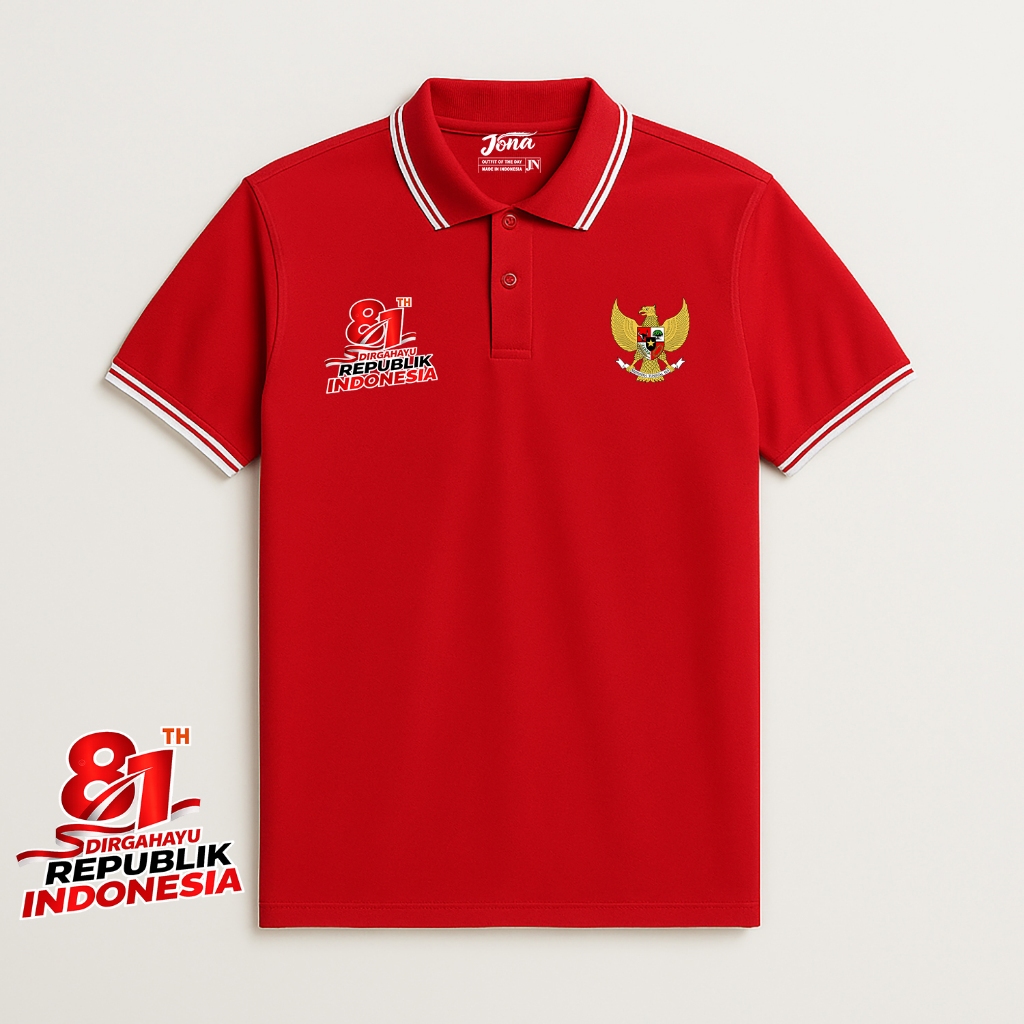 Kaos Kerah 17 Agustus 2026 HUT RI 81 / Kaos Polo HUT RI 81 / Baju Merah Putih Kerah Polos