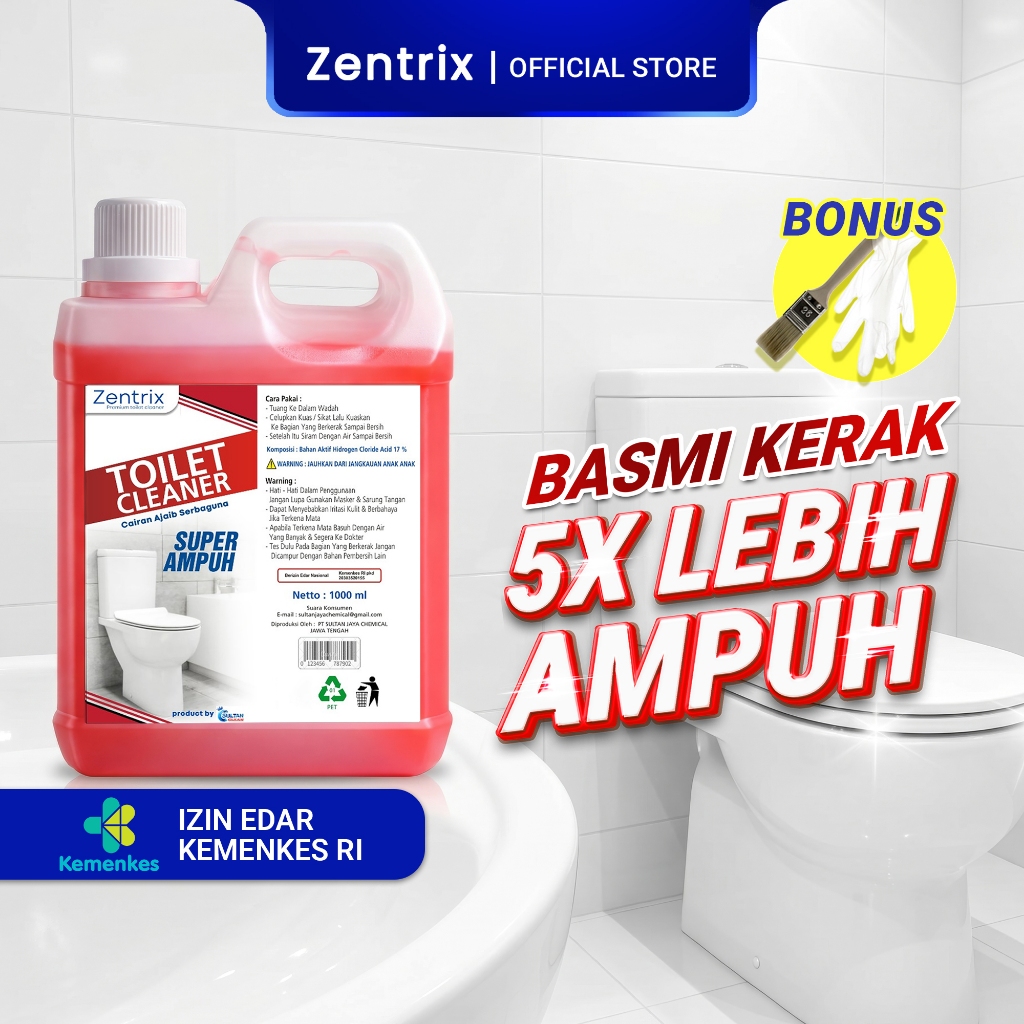[BISA COD] ZENTRIX TOILET CLEANER 1000 ML  Membersihkan Kerak Pada Toilet Kamar Mandi WC - GRATIS ONGKIR - BONUS Sarung Tangan Dan Kuas