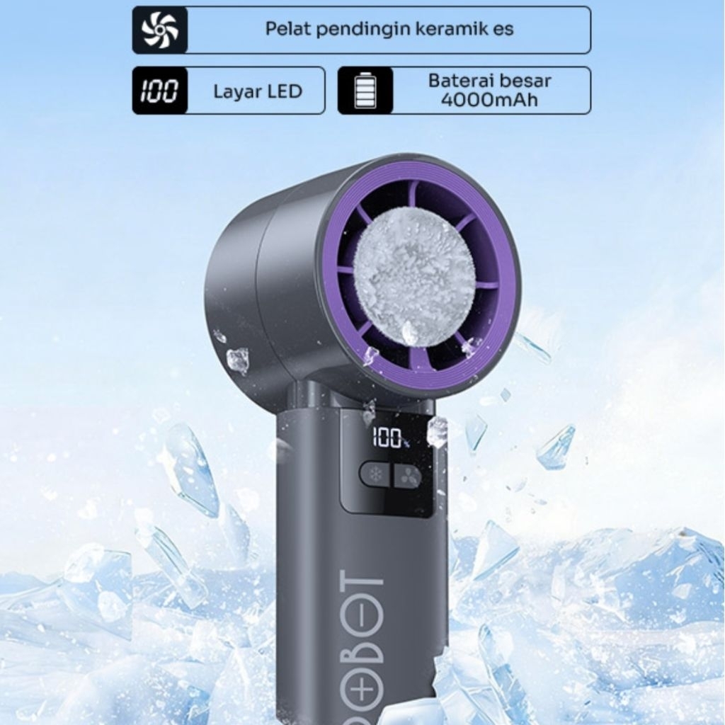 Robot RT-HF06 Mini Fan Cooling Grey Highspeed 199 level Kipas Mini AC 4000mAh Handheld Fan Layar LED Original Robot