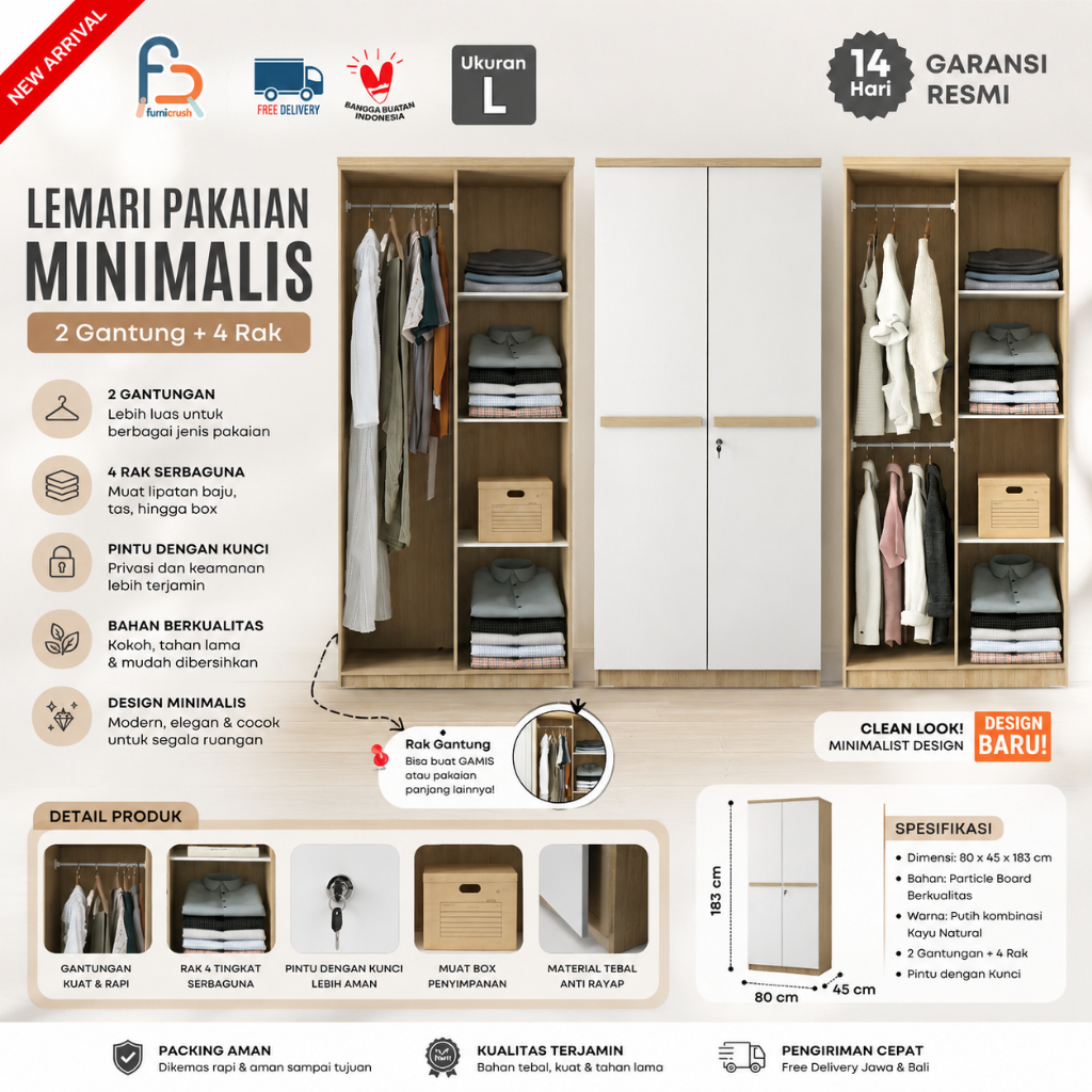 Jual Furnicrush Lemari Pakaian 2 Pintu / Lemari Baju 2 Pintu / Lemari ...