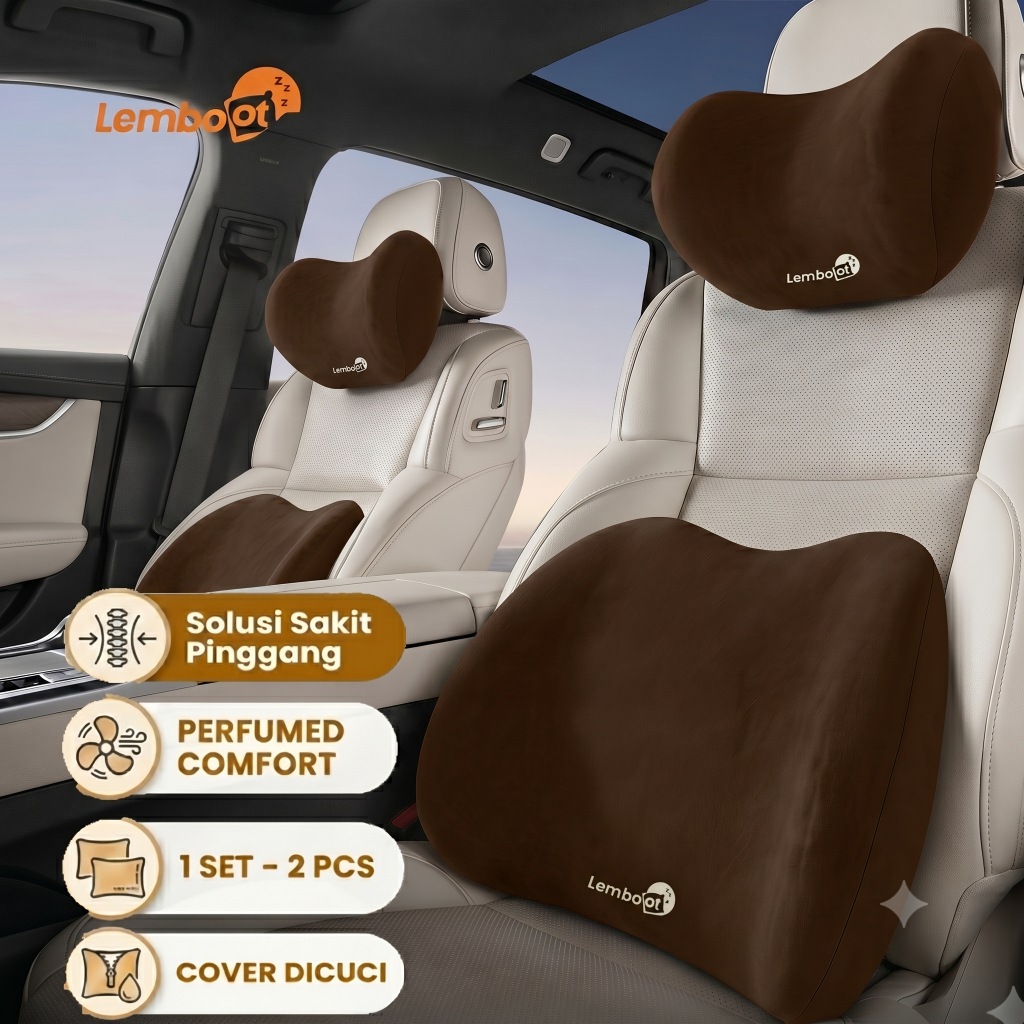 LEMBOOT  Style Bantal Mobil Set Lengkap Memory Foam Empuk Kain Breathable Anti Gerah Sarung Bisa Dicuci Universal Aksesoris Interior Kendaraan