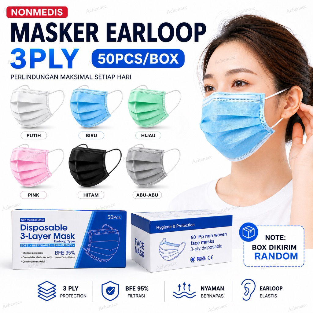 Jual Masker 3Ply Earloop Disposable Isi 50Pcs Masker Sekali pakai Face ...