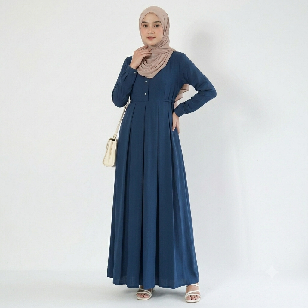 Syifa Collection-Gamis Wanita Polos Elegan Aksen Lipit Premium Kancing Depan Busui Friendly Baju Muslim Kekinian