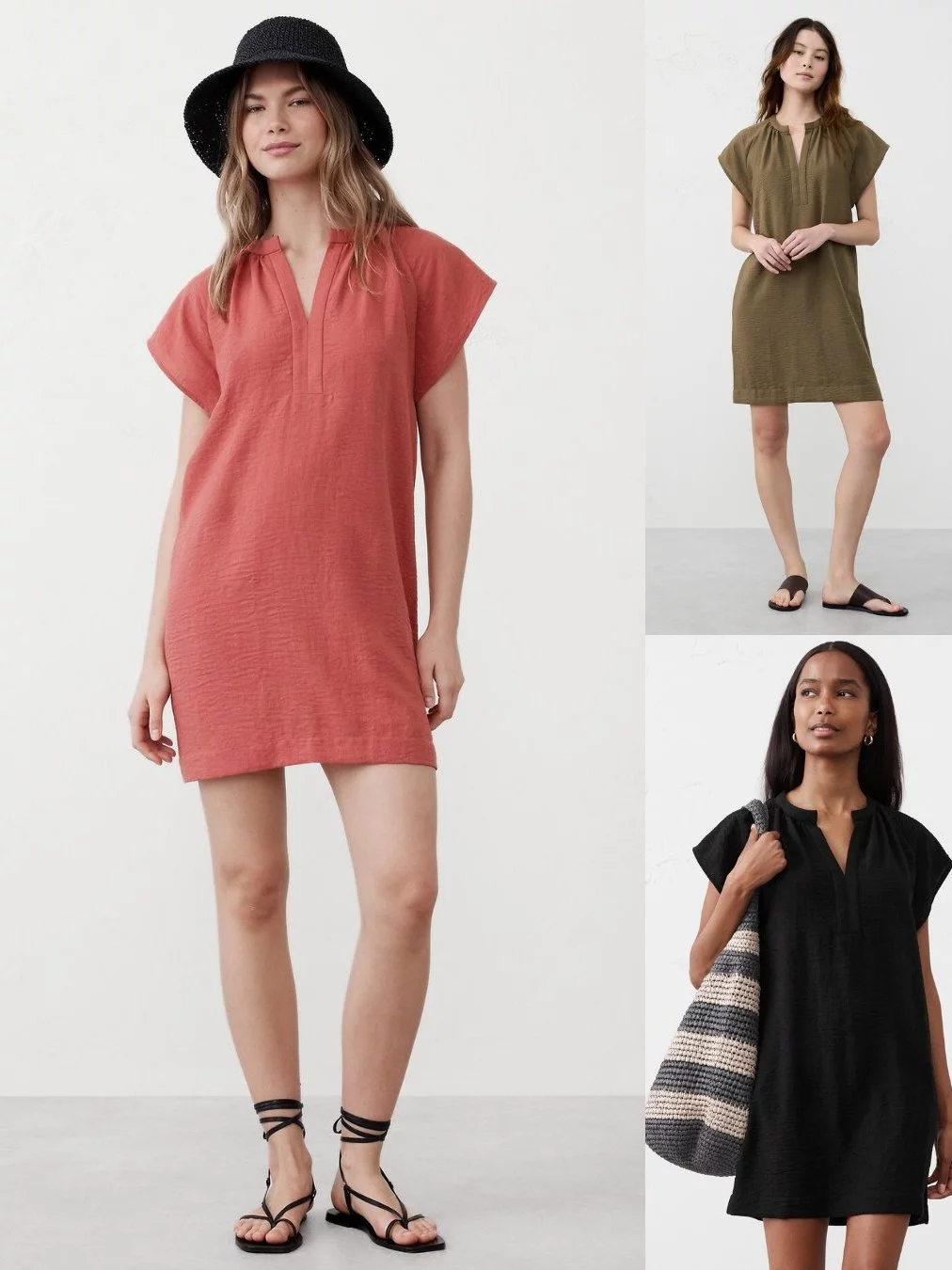 Dress Mini Wanita Bahan Tekstur Crinkle Leher V-Neck - BR-2709