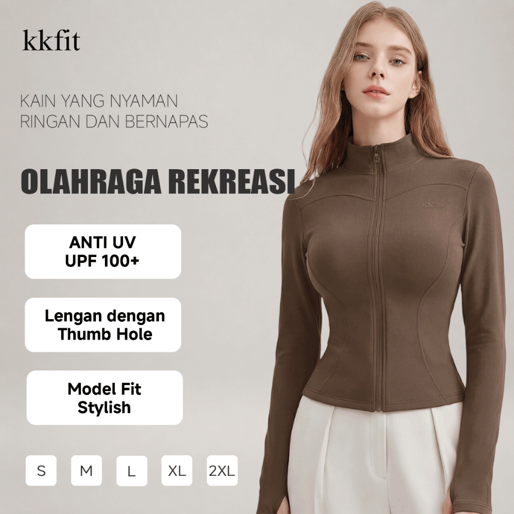 KKFIT Ori Jaket Olahraga Anti Uv UPF100+ Wanita Lengan Panjang Untuk Yoga/Gym/Jogging/OOTD/Fitness Sport/Hiking (J008)