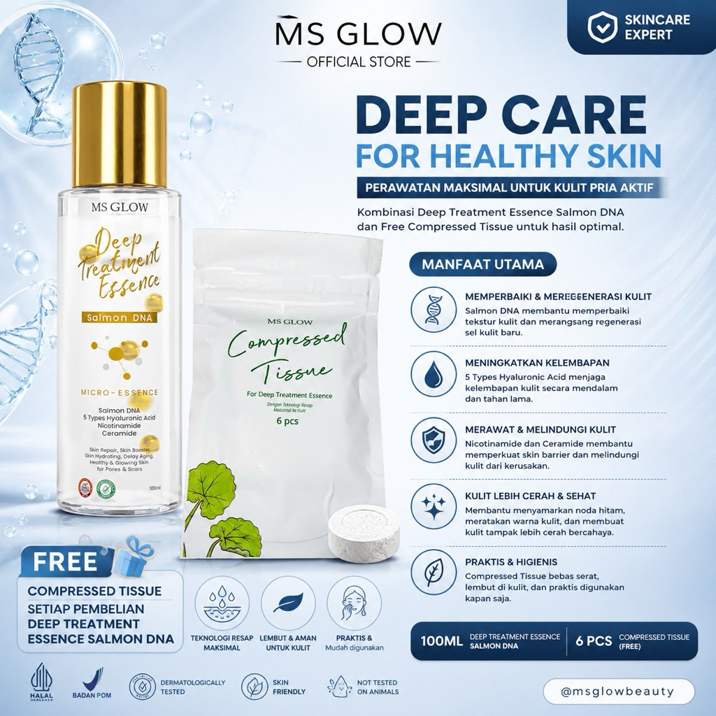 MS GLOW -  SALMON DNA DEEP TREATMENT ESSENCE + COMPRESSED TISU EXP 12/2026 - 100 ML