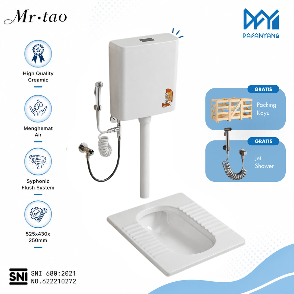 [COD ]Mr.Tao Kloset Jongkok 1 set SNI Original Toilet Jongkok Flush -Free Packing Kayu | Kloset Jongkok Murah Plus Flush Watertank| Wc Jongkok Modern Keramik