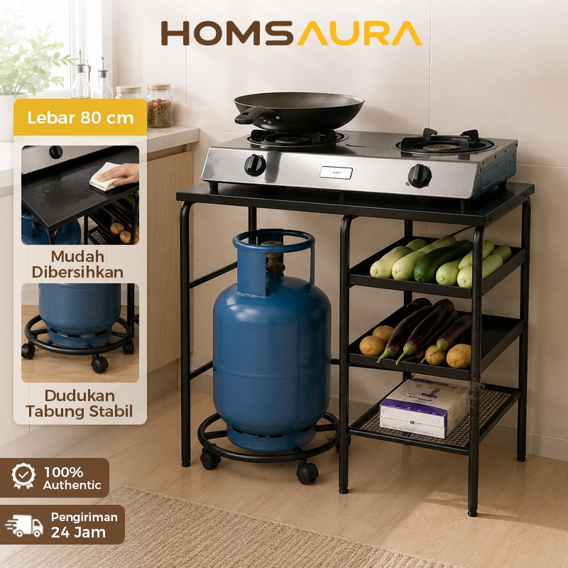 Homsaura Rak Kompor 3 Tingkat Rak Dapur Serbaguna Lemari Dapur Tertutup Rak Dapur Besi  Minimalis Anti Karat