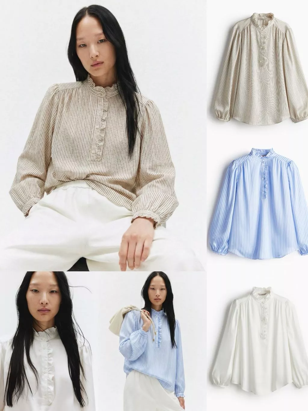 Atasan Lengan Panjang Wanita Bahan Satin Dengan Ruffle Elegan  Women's Frill-Trimmed Blouse - HM-9955