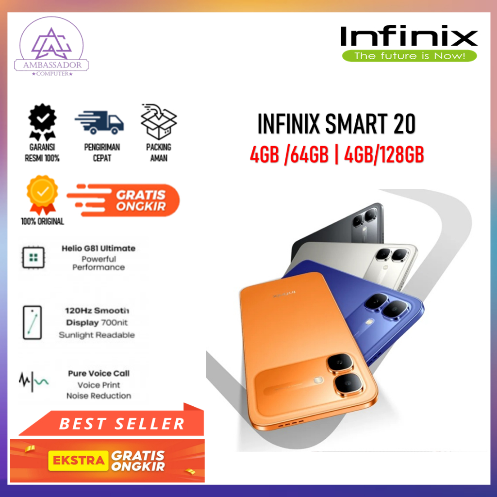 Infinix Smart 20 MediaTek Helio G81 [4/64GB] [4/128GB] - Garansi Resmi