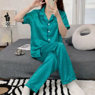 Setelan Piyama CP Baju Tidur DEWASA Bahan SATIN VELVET Lengan Pendek Piyama WANITA Model List